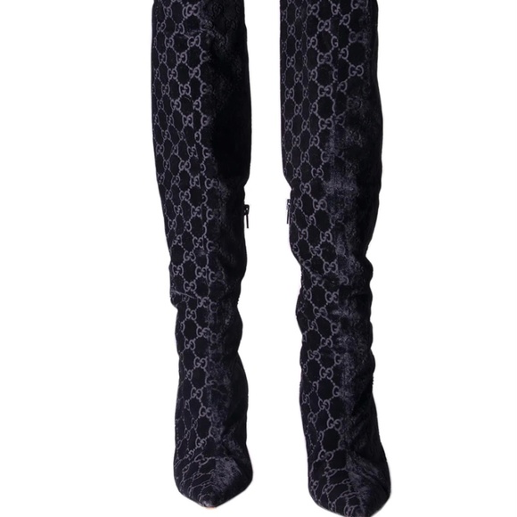 Tom Ford Gucci-Velvet Knee High boots with Python/Bamboo Heel - Picture 1 of 9